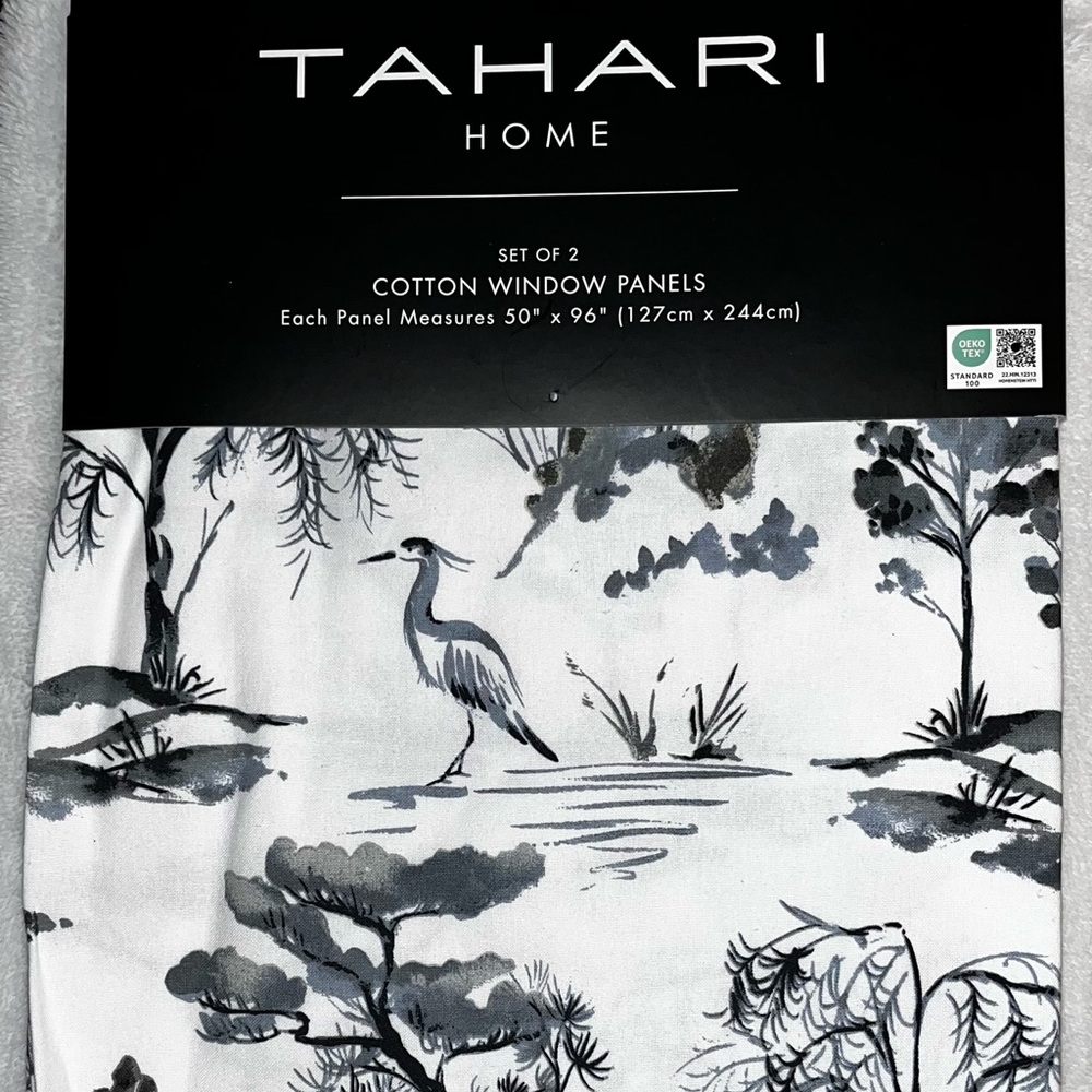 NWT TAHARI Home Chinoiserie Crane Treescape  Drapes 50" x 96" Set of 2 Panels